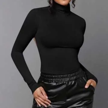 FWSAM Women Sexy Turtleneck Backless Tee for Chic Style