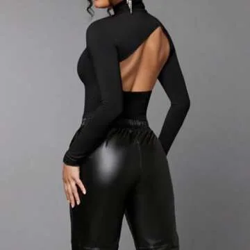 FWSAM Women Sexy Turtleneck Backless Tee for Chic Style