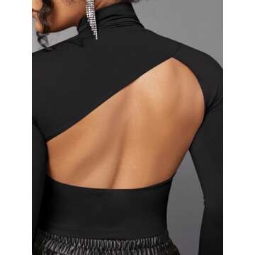 FWSAM Women Sexy Turtleneck Backless Tee for Chic Style