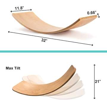 HUOVTR Wooden Balance Board Kids, 35 Natural Wooden Wobble Balance Board For Kids,Toddler,Teen & Adults, Holds Up to 400lbs, Gift For Body Training, Rocker Board For Yoga, Open Ended Learning Toy