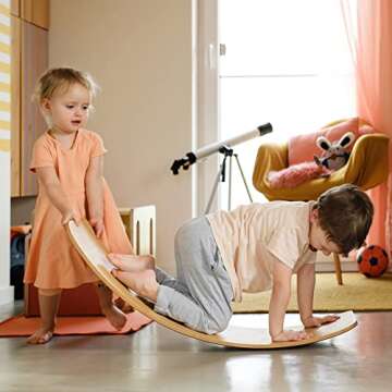 HUOVTR Wooden Balance Board Kids, 35 Natural Wooden Wobble Balance Board For Kids,Toddler,Teen & Adults, Holds Up to 400lbs, Gift For Body Training, Rocker Board For Yoga, Open Ended Learning Toy