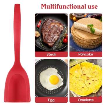Alipis 2 in 1 Grip and Flip Spatula Tongs Egg Flipper Tong Pancake Fish French Toast Omelet Making f...