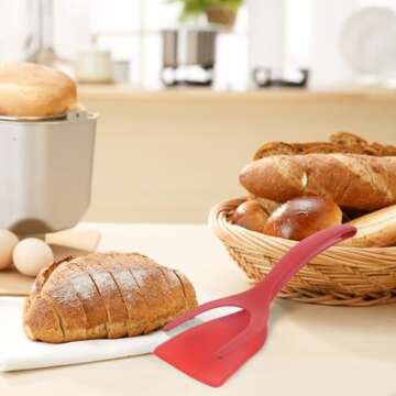 Alipis 2 in 1 Grip and Flip Spatula Tongs Egg Flipper Tong Pancake Fish French Toast Omelet Making for Home Kitchen Cooking Tool Red