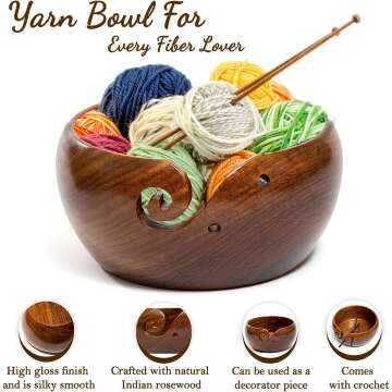 Eunoia Wooden Yarn Bowl Holder - Handmade Storage