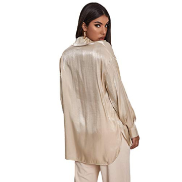 MakeMeChic Women's Satin Oversized Button Down Blouse