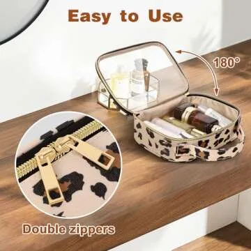 Wedama TSA Approved Toiletry Bag, 2 Pack Clear Makeup Bags with Handles, Quart Size PVC Clear Cosmetic Bags for Women and Men, Carry on Airport Airline Compliant Bag, Leopard Print