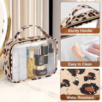 Wedama TSA Approved Toiletry Bag, 2 Pack Clear Makeup Bags with Handles, Quart Size PVC Clear Cosmetic Bags for Women and Men, Carry on Airport Airline Compliant Bag, Leopard Print