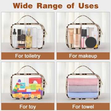 Wedama TSA Approved Toiletry Bag, 2 Pack Clear Makeup Bags with Handles, Quart Size PVC Clear Cosmetic Bags for Women and Men, Carry on Airport Airline Compliant Bag, Leopard Print