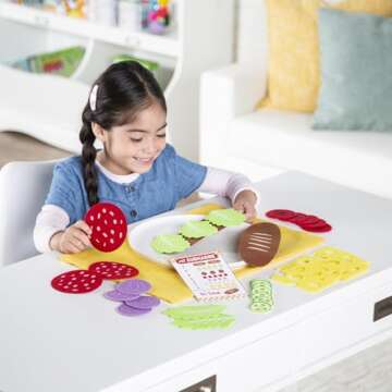 Peaceable Kingdom Math Sandwich Game: Preschool Math Games for Kids Ages 3 and Up – Includes 100+ Felt Food Pieces, 10 Menu Cards, Dry Erase Marker & Guest Check Tablet for Pretend Restaurant Play