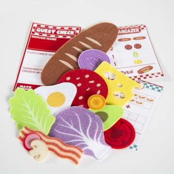 Peaceable Kingdom Math Sandwich Game: Preschool Math Games for Kids Ages 3 and Up – Includes 100+ Felt Food Pieces, 10 Menu Cards, Dry Erase Marker & Guest Check Tablet for Pretend Restaurant Play