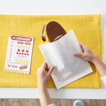 Peaceable Kingdom Math Sandwich Game: Preschool Math Games for Kids Ages 3 and Up – Includes 100+ Felt Food Pieces, 10 Menu Cards, Dry Erase Marker & Guest Check Tablet for Pretend Restaurant Play