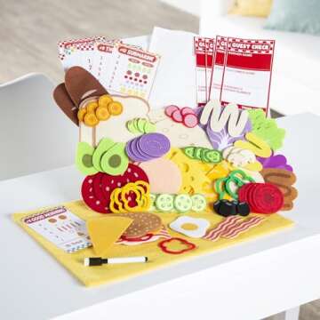 Peaceable Kingdom Math Sandwich Game: Preschool Math Games for Kids Ages 3 and Up – Includes 100+ Felt Food Pieces, 10 Menu Cards, Dry Erase Marker & Guest Check Tablet for Pretend Restaurant Play
