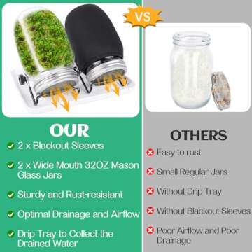 Seed Sprouting Jar Kit with 2 Wide Mouth Mason Jars Bean Sprouts Growing Kit Microgreens Growing Jar with Mesh Screen Lids Sprouter Sprouts Maker for Growing Broccoli, Alfalfa, Mung Bean