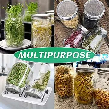 Seed Sprouting Jar Kit with 2 Wide Mouth Mason Jars Bean Sprouts Growing Kit Microgreens Growing Jar with Mesh Screen Lids Sprouter Sprouts Maker for Growing Broccoli, Alfalfa, Mung Bean