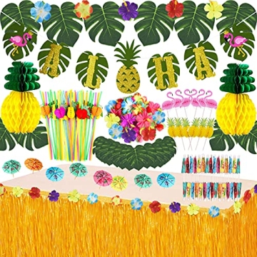 JOPHMO Tropical Luau Party Decoration Pack: 112 PCS Hawaiian Theme Fun!
