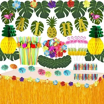 JOPHMO Tropical Luau Party Decoration Pack: 112 PCS Hawaiian Theme Fun!