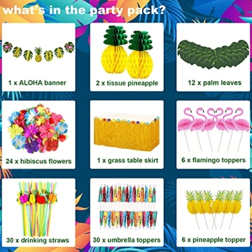 JOPHMO Tropical Luau Party Pack - 112 PCS for Fun Parties