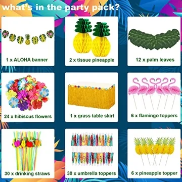 JOPHMO Tropical Luau Party Pack - 112 PCS for Fun Parties