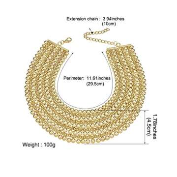 SHAMZBEST Chunky Metal Statement Necklace For Women Neck Bib Collar Choker Necklace Maxi Jewelry (gold)
