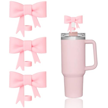 DJAIOD 3Pcs Pink Straw Cover: Adorable Bow Toppers for Stanley Tumblers