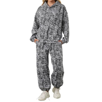 Eutten Leopard Print Sweatsuits for Women Set - Cozy Oversized Cheetah Hoodie & Sweatpants
