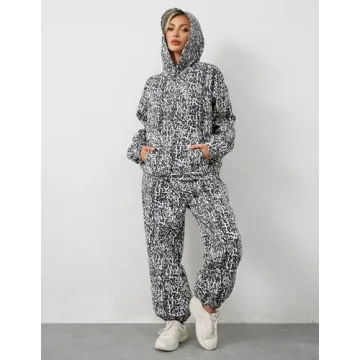 Eutten Leopard Print Sweatsuits Cozy 2 Piece Set for Women