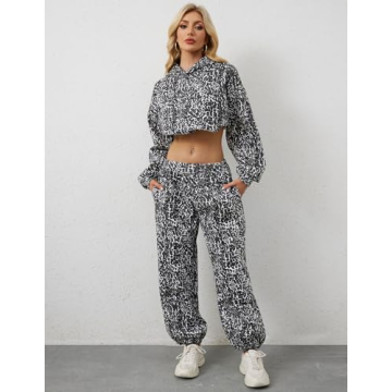 Eutten Leopard Print Sweatsuits Cozy 2 Piece Set for Women