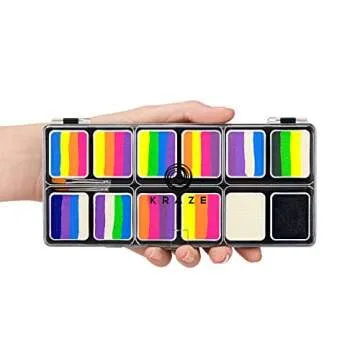 Kraze FX Neon Pop 1-Stroke 12 Split Cake Palette (6 gm) with 2 Brushes - Professional UV Glow Blackl...