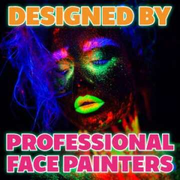 Kraze FX Neon Pop 1-Stroke 12 Split Cake Palette (6 gm) with 2 Brushes - Professional UV Glow Blacklight Reactive Body & Face Painting Kit, Water Activated, Hypoallergenic, Vibrant Face Paint