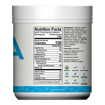 ALOHA Organic Protein Powder - Vegan Vanilla Flavor 19.6 oz