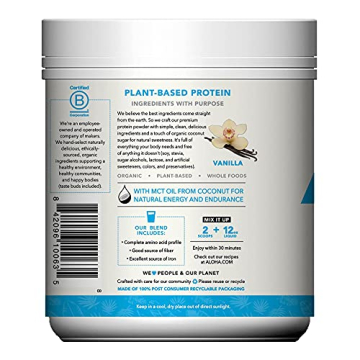 ALOHA Organic Protein Powder - Vegan Vanilla Flavor 19.6 oz
