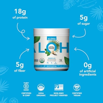 ALOHA Organic Protein Powder - Vegan Vanilla Flavor 19.6 oz