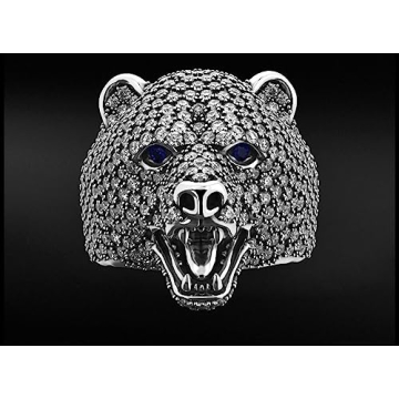 Ssjewel 14k Gold Over Diamond Bear Ring Bear Diamond Ring Men Bear Ring Bear Engagement Ring Animal Bear Ring Bear Head Ring Personalized Handmade Gift For Him Grizzly Nordic Bear Ring