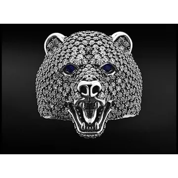 Ssjewel 14k Gold Over Diamond Bear Ring Bear Diamond Ring Men Bear Ring Bear Engagement Ring Animal Bear Ring Bear Head Ring Personalized Handmade Gift For Him Grizzly Nordic Bear Ring