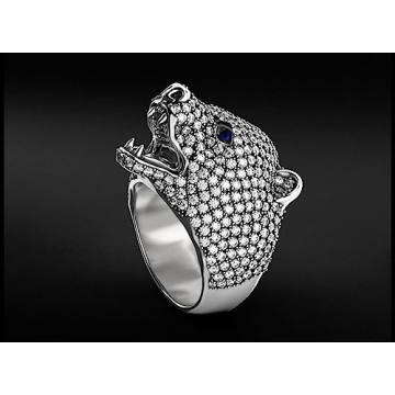 Ssjewel 14k Gold Over Diamond Bear Ring Bear Diamond Ring Men Bear Ring Bear Engagement Ring Animal Bear Ring Bear Head Ring Personalized Handmade Gift For Him Grizzly Nordic Bear Ring