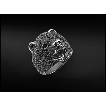 Ssjewel 14k Gold Over Diamond Bear Ring Bear Diamond Ring Men Bear Ring Bear Engagement Ring Animal Bear Ring Bear Head Ring Personalized Handmade Gift For Him Grizzly Nordic Bear Ring