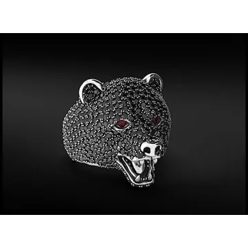 Ssjewel 14k Gold Over Diamond Bear Ring Bear Diamond Ring Men Bear Ring Bear Engagement Ring Animal Bear Ring Bear Head Ring Personalized Handmade Gift For Him Grizzly Nordic Bear Ring