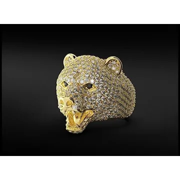 Ssjewel 14k Gold Over Diamond Bear Ring Bear Diamond Ring Men Bear Ring Bear Engagement Ring Animal Bear Ring Bear Head Ring Personalized Handmade Gift For Him Grizzly Nordic Bear Ring