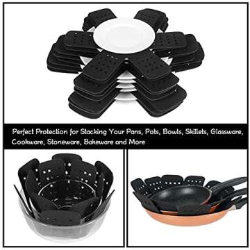 BYKITCHEN Pan Protector with Stars, Set of 12 and 3 Different Sizes, Black Pan Separators, Felt Pot Protectors for Stacking and Separating Your Cookware