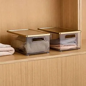 mDesign Stackable Kitchen Storage Bin - Clear/Brass - 2 Pack