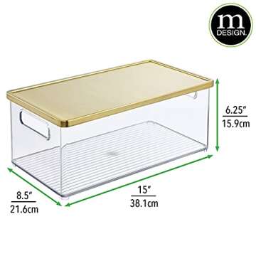 mDesign Stackable Kitchen Storage Bin - Clear/Brass - 2 Pack