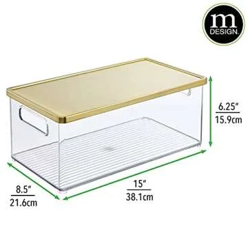 mDesign Stackable Kitchen Storage Bin - Clear/Brass - 2 Pack