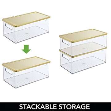 mDesign Stackable Kitchen Storage Bin - Clear/Brass - 2 Pack