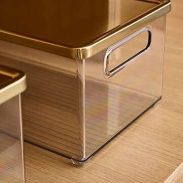 mDesign Stackable Kitchen Storage Bin - Clear/Brass - 2 Pack