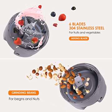 Smoothie Blender with 6 Sharp Blades, Personal Mini Blender for Shakes and Smoothies with 3 Adjustable Speeds, Blender for Kitchen with Grinding, BPA-free 3 Travel Cup & 27oz Mason Cup