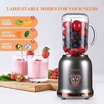 Smoothie Blender with 6 Sharp Blades, Personal Mini Blender for Shakes and Smoothies with 3 Adjustable Speeds, Blender for Kitchen with Grinding, BPA-free 3 Travel Cup & 27oz Mason Cup