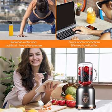 Smoothie Blender with 6 Sharp Blades, Personal Mini Blender for Shakes and Smoothies with 3 Adjustable Speeds, Blender for Kitchen with Grinding, BPA-free 3 Travel Cup & 27oz Mason Cup