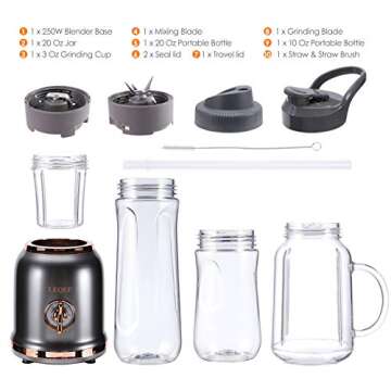 Smoothie Blender with 6 Sharp Blades, Personal Mini Blender for Shakes and Smoothies with 3 Adjustable Speeds, Blender for Kitchen with Grinding, BPA-free 3 Travel Cup & 27oz Mason Cup