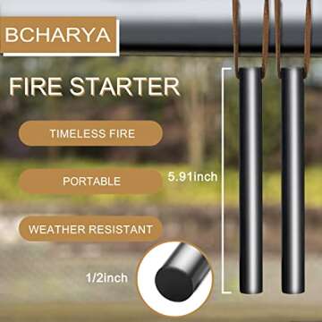 BCHARYA Fire Starter Survival Tool, Ferro Rod Kit with Leather Neck Lanyard and Multi-Tool Striker, ...