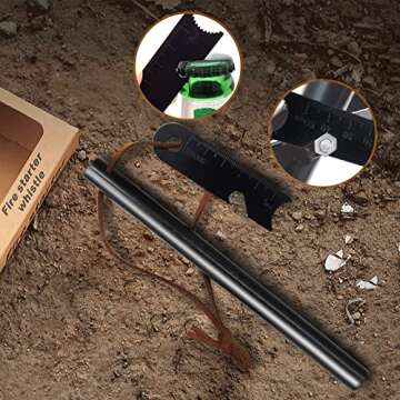 BCHARYA Fire Starter Survival Tool, Ferro Rod Kit with Leather Neck Lanyard and Multi-Tool Striker, Flint and Steel Survival Igniter with Tinder Rope and Tab for Camping, Hiking and Emergency